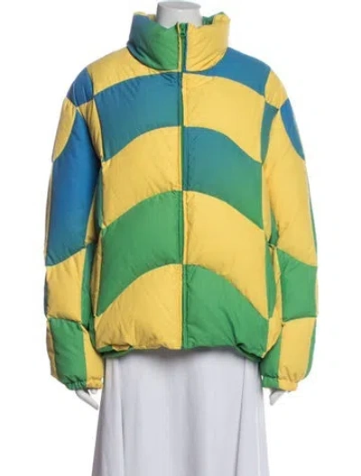 Pre-owned Erl Colorblock Pattern Down Jacket In Green