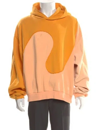 Pre-owned Erl Colorblock Pattern V-neck Hoodie In Orange