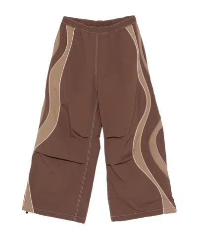 Erl Contrast Panel Wide-leg Pants In Brown