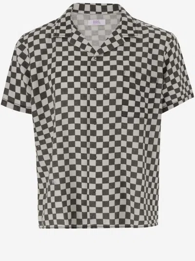 Erl Cotton And Linen Shirt With Checkered Pattern In Black