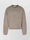 Erl Cotton Crew Neck Sweatshirt With Ribbed Cuffs And Hem In Neutral