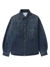 Erl Blue Shirt With Pointed Collar And Logo Patch On The Front In Denim Man In Blue
