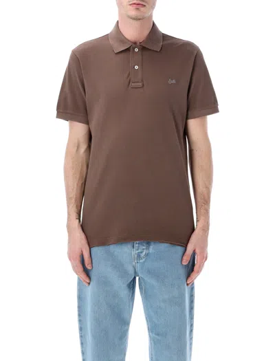 Erl Cotton Piqué Short-sleeve Polo Shirt In Brown