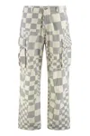 Erl Grey Cargo Jeans With Asymmetric Check Motif In Cotton Denim Man In Gray