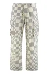 Erl Grey Cargo Jeans With Asymmetric Check Motif In Cotton Denim Man In White