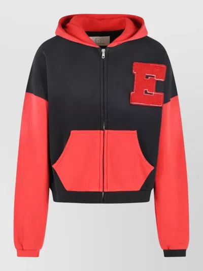 Erl Black Varsity Hooded Cotton Sweatshirt In Red