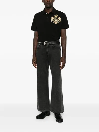 Erl Crest-embroidered Piqué Polo Shirt In Black