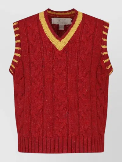 Erl Cable-knit V-neck Sweater Vest In Red