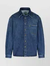 Erl Blue Shirt With Pointed Collar And Logo Patch On The Front