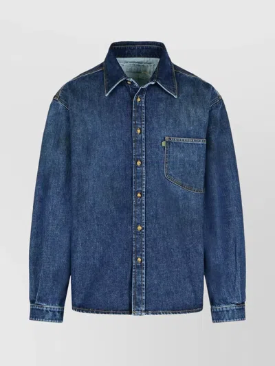 Erl Denim Jacket Long Sleeves Collared Neck In Blue