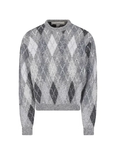 Erl Diamond Pattern Knit Sweater In Gray