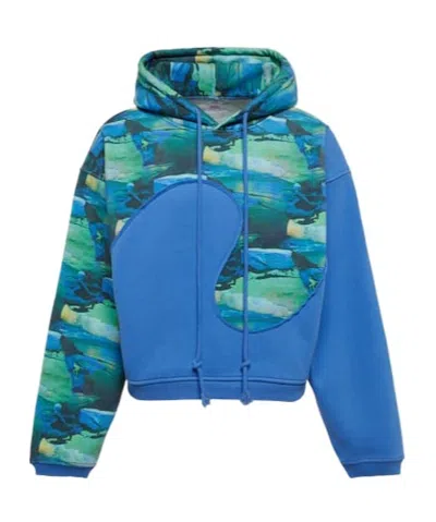 Erl Drawstring Hooded Sweatshirt In Blue