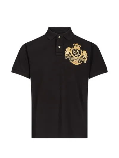 Erl Embroidered Crest Polo Shirt In Black