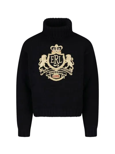 Erl Embroidered Crest Turtleneck Sweater In Black