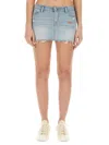 Erl X Levi's® Distressed Raw Hem Denim Miniskirt