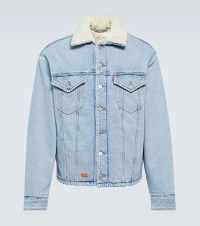 ERL FAUX FUR-TRIMMED DENIM JACKET