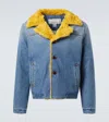 Erl Gender Inclusive Venice Genuine Shearling Trim Denim Jacket In Blue