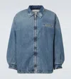 Erl Oversized Distressed Faux Shearling-lined Padded Denim Jacket In Blue