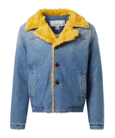 Erl Faux Shearling-lined Denim Jacket In Blue