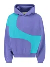 Erl Hooded Color Block Sweatshirt With Ribbed Cuffs And Hem In Purple