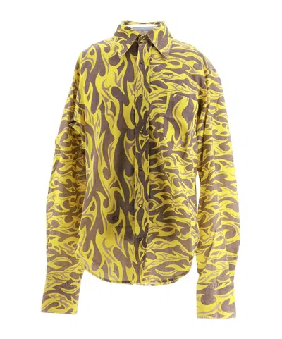 Erl Flame-print Canvas Shirt In Brown