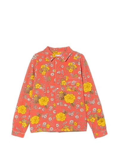 Erl Kids' Floral-pattern Chest-pocket Shirt In Pink