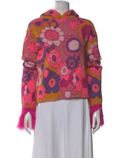 Pre-owned Erl Floral Print Crew Neck Sweater W/ Tags In Pink