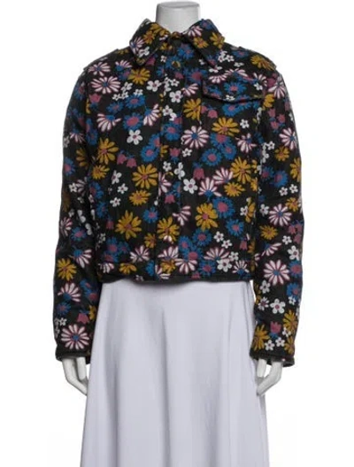 Pre-owned Erl Floral Print Denim Jacket In Blue