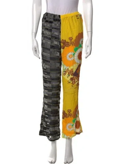 Pre-owned Erl Floral Print Flared Pants In Yellow