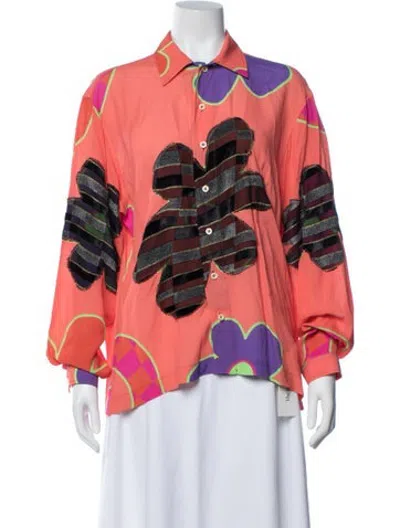 Pre-owned Erl Floral Print Long Sleeve Button-up Top In Multicolor