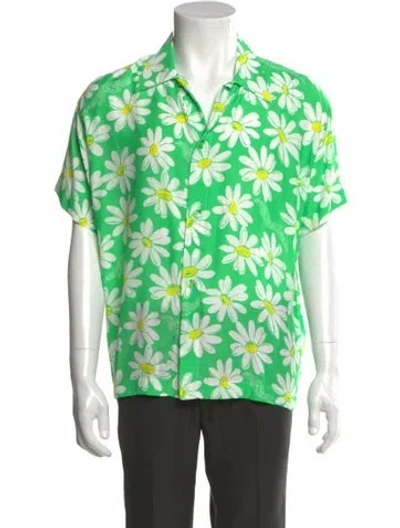 Pre-owned Erl Floral Print Short Sleeve Shirt In Green