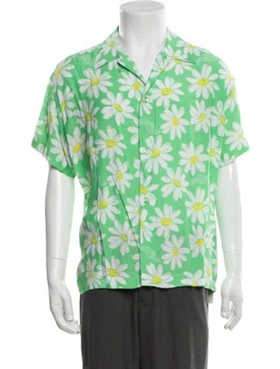 Pre-owned Erl Floral Print Short Sleeve Shirt In Green
