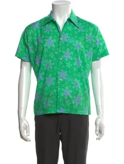 Pre-owned Erl Floral Print Short Sleeve Shirt In Green
