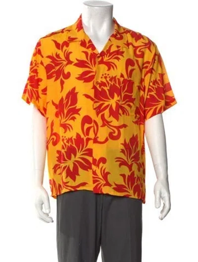 Pre-owned Erl Floral Print Short Sleeve Shirt W/ Tags In Yellow