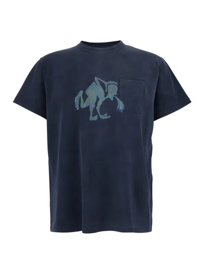 Erl Front Print T-shirt In Blue