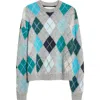 Erl Grey Multicolor Argyle Pattern Knit Sweater In Multi