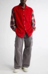 Erl Gender Inclusive Plaid Sleeve Corduroy Overshirt In Black
