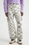 Erl Grey Cargo Jeans With Asymmetric Check Motif In Cotton Denim Man In Checker