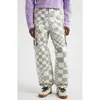 Erl Grey Cargo Jeans With Asymmetric Check Motif In Cotton Denim Man In Checker
