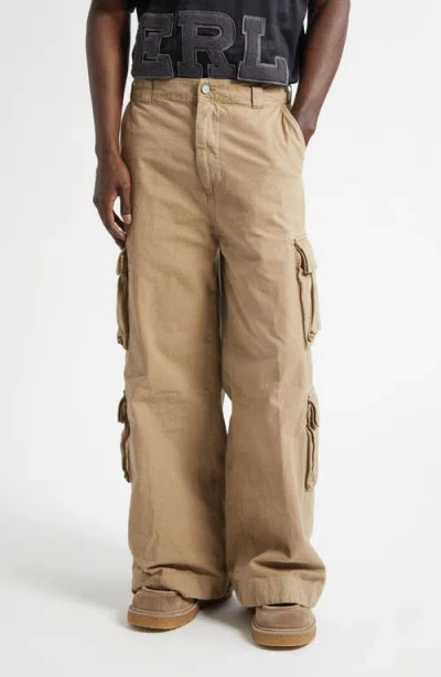 Erl Gender Inclusive Cotton Canvas Cargo Pants In Brown
