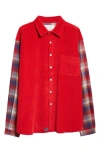Erl Gender Inclusive Plaid Sleeve Corduroy Overshirt In Red