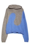 Erl Swirl Cropped Logo-embroidered Two-tone Intarsia-knit Hoodie In Multi Grey