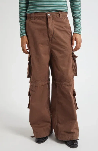 Erl Gender Inclusive Zip-off Cargo Pants In Brown