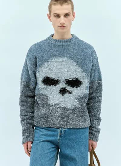 Erl Glitter Skull Intarsia Sweater In Silver