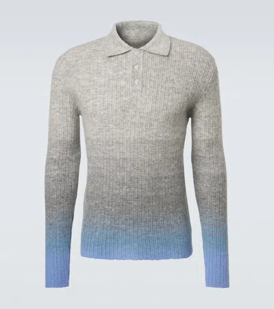 Erl Gradient Mohair-blend Polo Sweater In Gray
