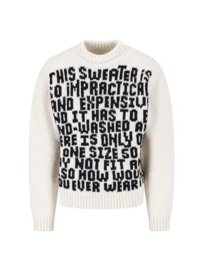 Erl Graphic Knit Crewneck Sweater In White