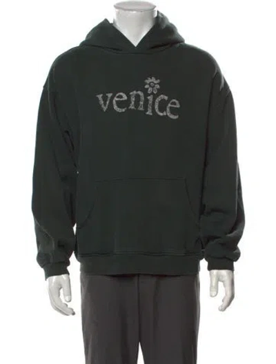 Pre-owned Erl Graphic Print Crew Neck Hoodie In Green