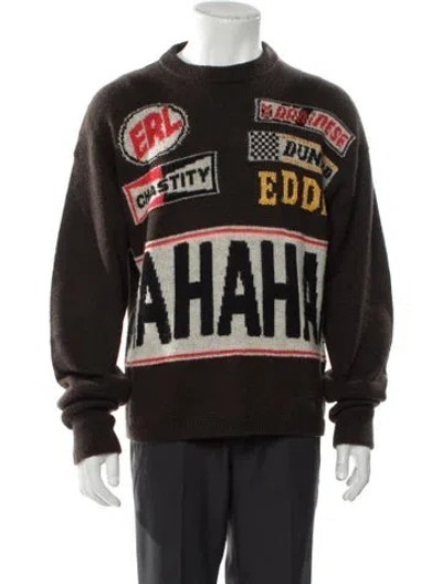 Pre-owned Erl Graphic Print Crew Neck Pullover In Brown