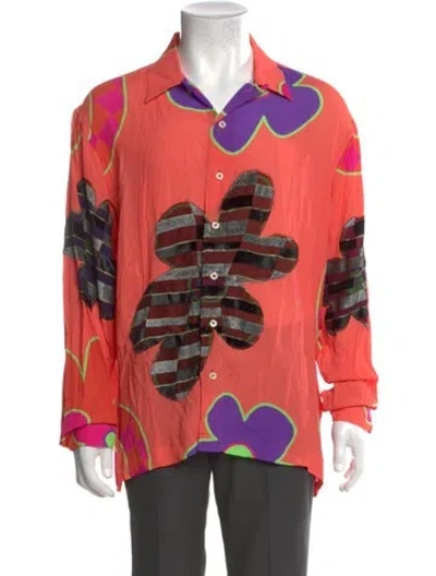 Pre-owned Erl Graphic Print Long Sleeve Shirt In Orange
