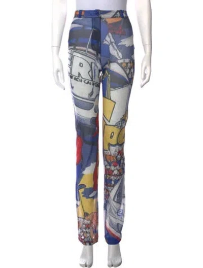 Pre-owned Erl Graphic Print Straight Leg Pants In Blue